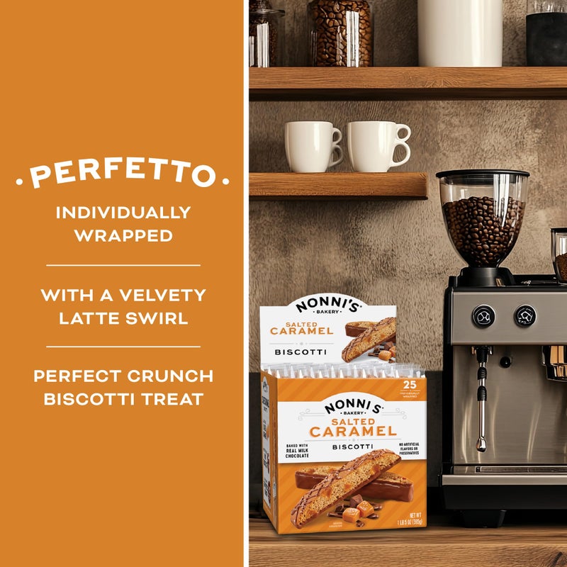 Nonni's Salted Caramel Milk Chocolate Biscotti Cookies - Individually Wrapped Italian Coffee Snack, Crunchy Twice-Baked, 90 Cal Each, 21 oz Carton - Image 5